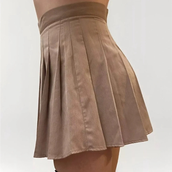 Loness Pleated Preppy Schoolgirl Academia Tennis Skirt Tan Camel Large - Picture 4 of 9